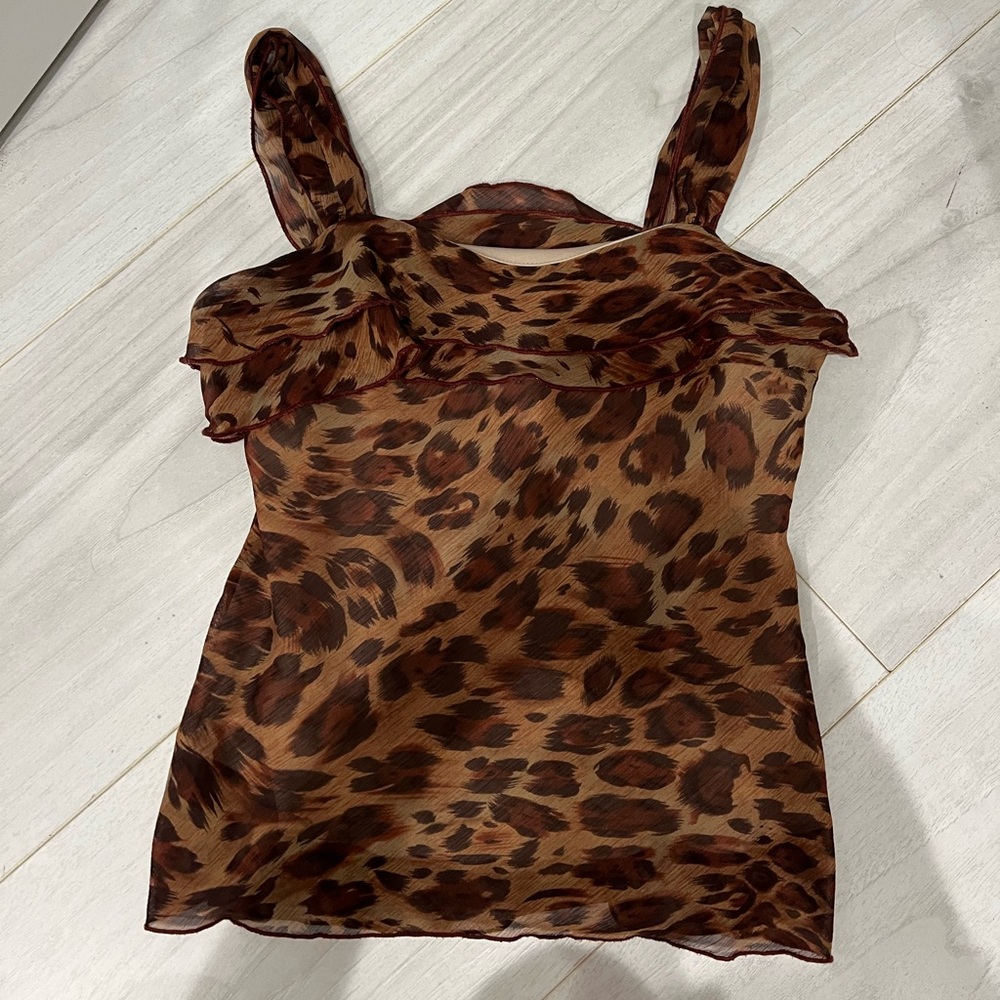 Leopard Print Ruffle Sleeveless Top Y2K - Picture 3 of 5